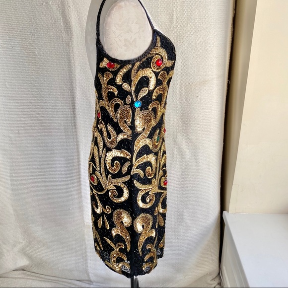 Vintage 80s 90s 6 Versace-Style Beaded Dress - Picture 4 of 8